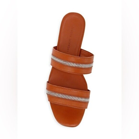 REBECCA MINKOFF Marciann Zipper Leather Slide Sandals in Acorn Size 6.5 - Picture 3 of 9